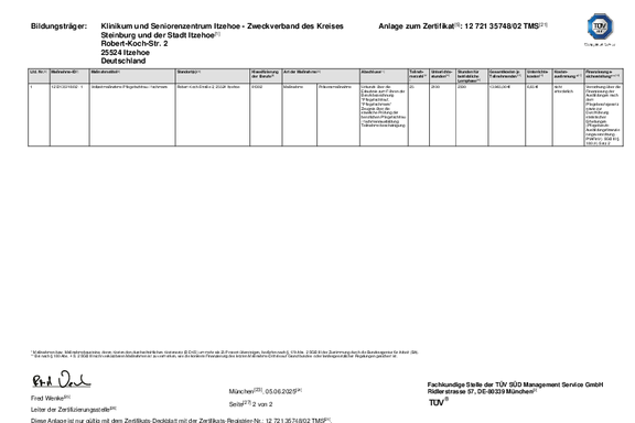 Öffnet die Anlage zum Zertifikat des TÜV SÜD nach den Anforderungen der AZAV als zugelassene Weiterbildungsmaßnahme für die Förderung der beruflichen Weiterbildung nach dem Recht der Arbeitsförderung